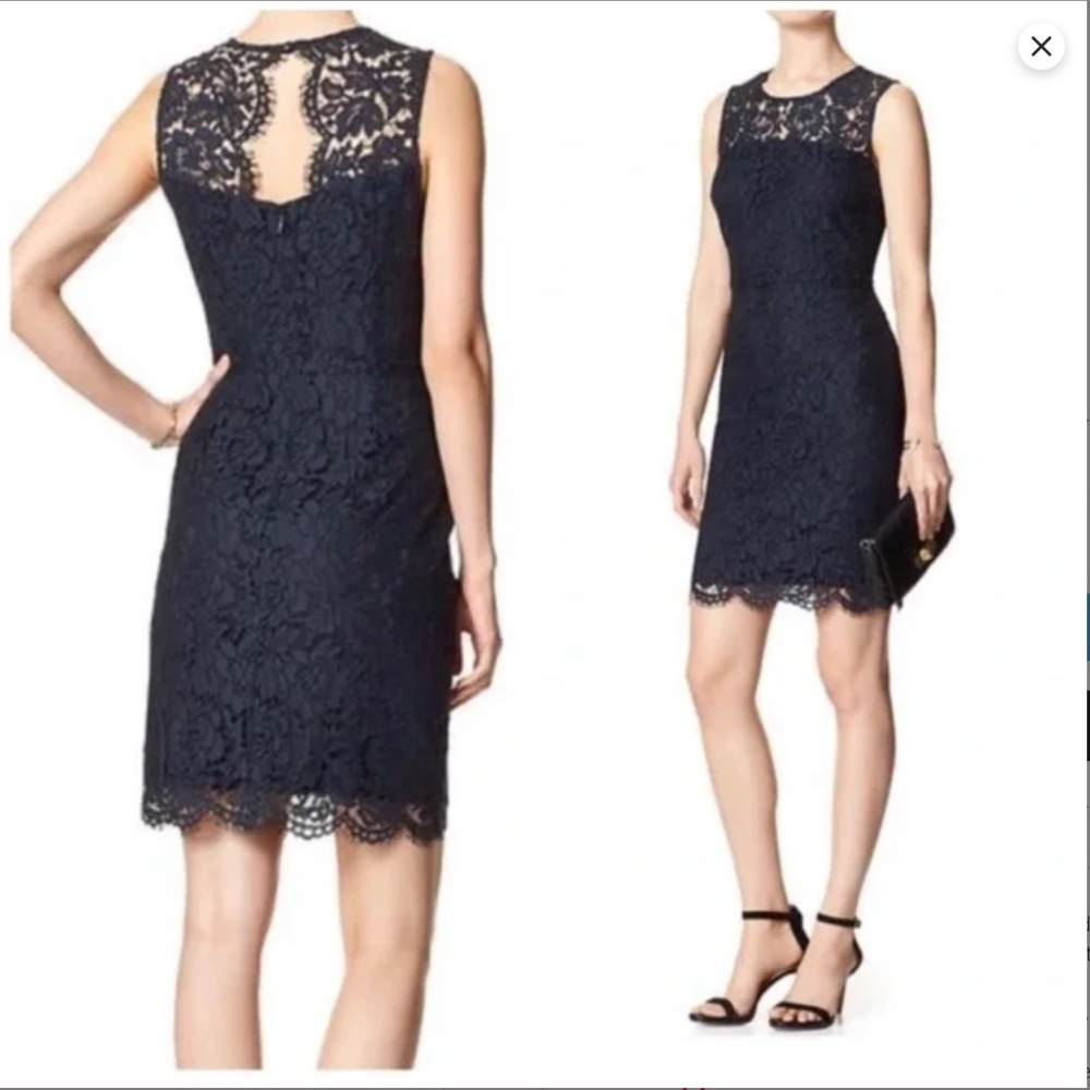 Banana Republic Fitted lace mini dress Navy/Black size 14